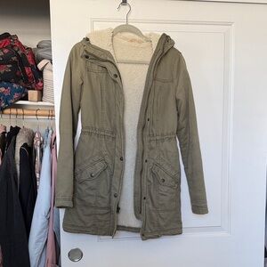 Hollister Khaki Utility Jacket with Cozy Lining